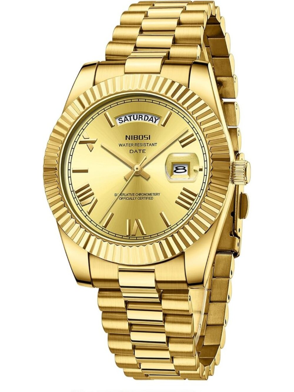 Nibosi Men's Gold Analog Quartz Stainless Steel Waterproof Desiger Wrist Watch